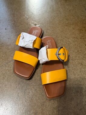 Franco Sarto Yellow Double-Strap Slide Sandals with Buckle